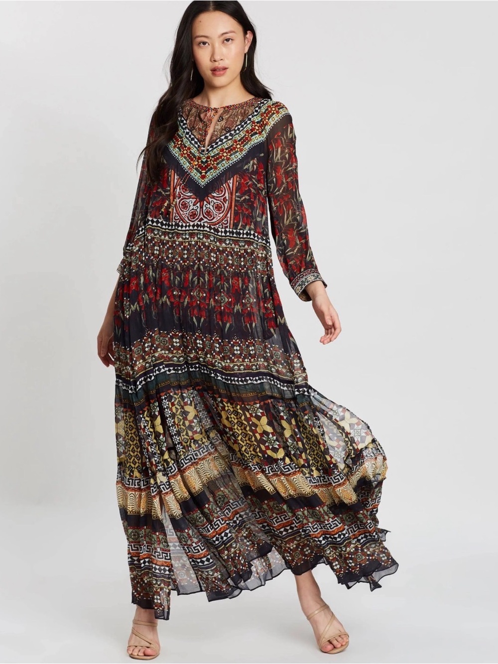 CAMILLA LONG GATHERED PANEL DRESS PAVED IN PAISLEY  - Size XS (Retail $950)